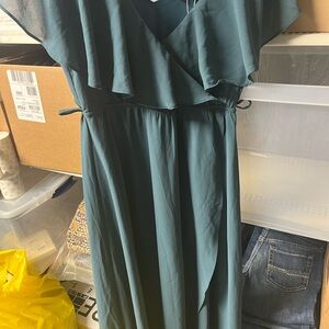 Chic Teal Midi Dress with Ruffle Detail